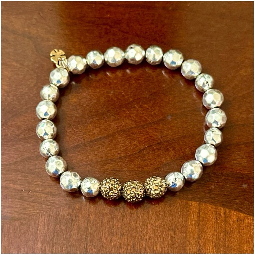 Lucky Brand Silver with Gold Hammered Ball Beaded Bracelet